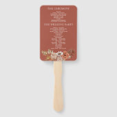 Boog met terracotta bloemen bruiloft programma handwaaier (Achterkant)