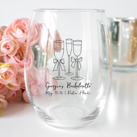 Boog Modern Script Bachelorette Party Gepersonalis Wijnglas Zonder Voet