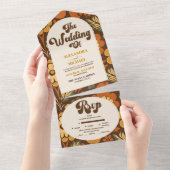 Boog Moderne Retro 70s Bloemen Bruiloft All In One Uitnodiging (Afscheurbaar)