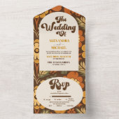 Boog Moderne Retro 70s Bloemen Bruiloft All In One Uitnodiging (Binnen)