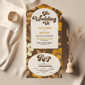 Boog Moderne Retro 70s Bloemen Bruiloft All In One Uitnodiging