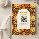 Boog Moderne Retro 70s Bloemen Bruiloft Informatiekaartje