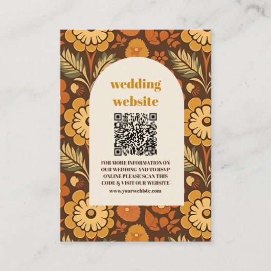 Boog Moderne Retro 70s Bloemen Bruiloft Informatiekaartje (Voorkant)