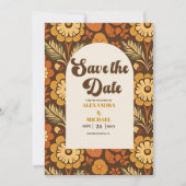 Boog Moderne Retro 70s Bloemen Bruiloft Save The Date (Voorkant)