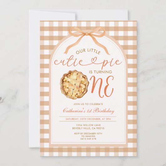 Boog onze Little Cutie Pie Herfst Gingham 1e Verja Kaart (Voorkant)