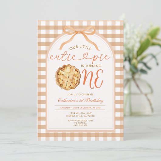 Boog onze Little Cutie Pie Herfst Gingham 1e Verja Kaart (Staand voorkant)