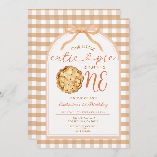Boog onze Little Cutie Pie Herfst Gingham 1e Verja Kaart (Voorkant / Achterkant)