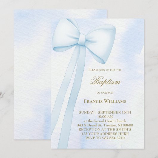 boog op blauwe waterverf | doop kaart (Voorkant / Achterkant)