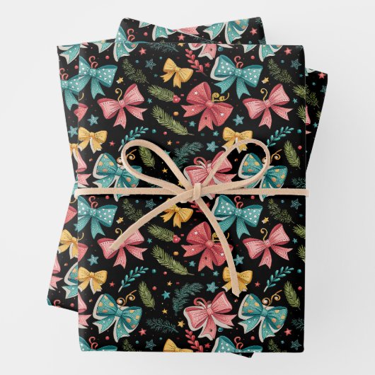 Boog patroon met sterren en dennentakken inpakpapier vel (In situ)