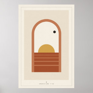 Boog raam zonsondergang muurkunst, Terracotta woes Poster
