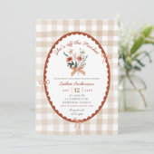 Boog Rode Gingham Illustratie Boerenmarkt Bruidsfe Kaart (Staand voorkant)