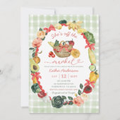 Boog Rode Gingham Illustratie Boerenmarkt Bruidsfe Kaart (Voorkant)
