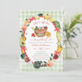 Boog Rode Gingham Illustratie Boerenmarkt Bruidsfe Kaart (Staand voorkant)