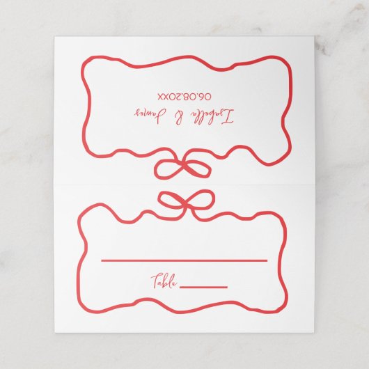 Boog Rode Handgetekende Golvende Bruidsdouche Plaatskaartje (Buitenkant ongevouwen)