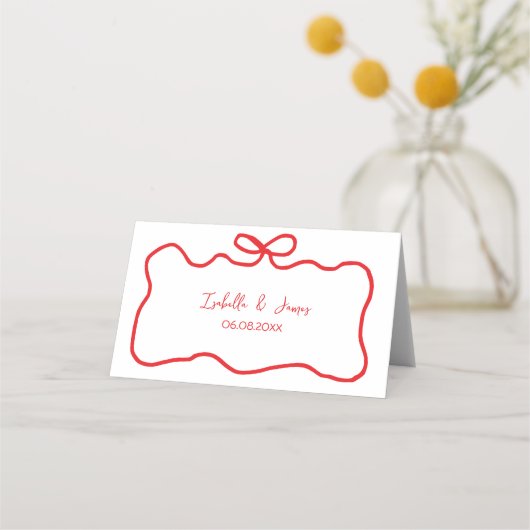Boog Rode Handgetekende Golvende Bruidsdouche Plaatskaartje (Achterkant)