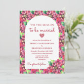 Boog Rode Poinsettia Platte Kerstmis Bruiloft Kaart (Staand voorkant)