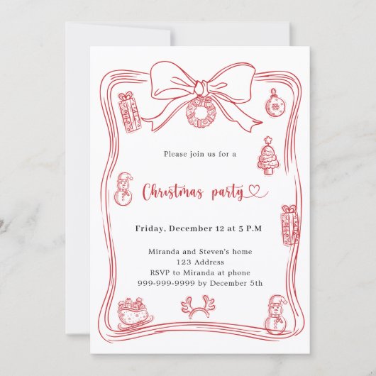 Boog rood hand-getrokken kerstfeest kaart (Voorkant)