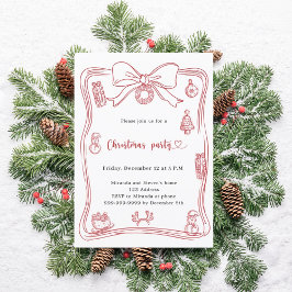 Boog rood hand-getrokken kerstfeest kaart