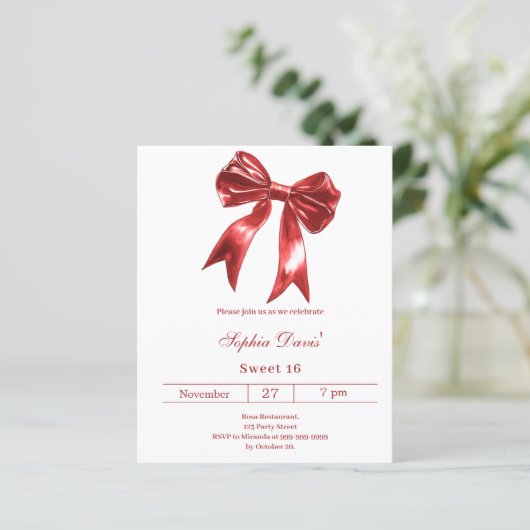 Boog rood wit Sweet 16 uitnodiging (Staand voorkant)