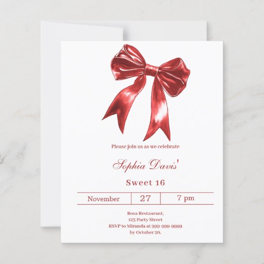 Boog rood wit Sweet 16 uitnodiging (Voorkant)
