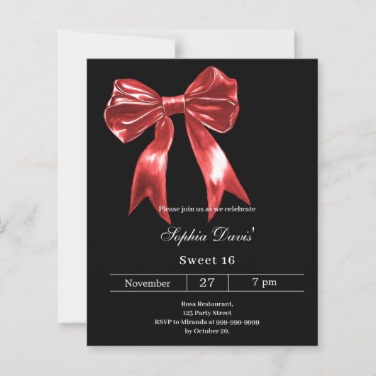 Boog rood zwart Sweet 16 uitnodiging (Voorkant)