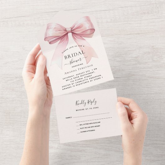 Boog roze beige crème Vrijgezellenfeest rsvp All In One Uitnodiging (Afscheurbaar)
