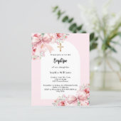 Boog roze bloemen boog meisje doop uitnodiging (Staand voorkant)