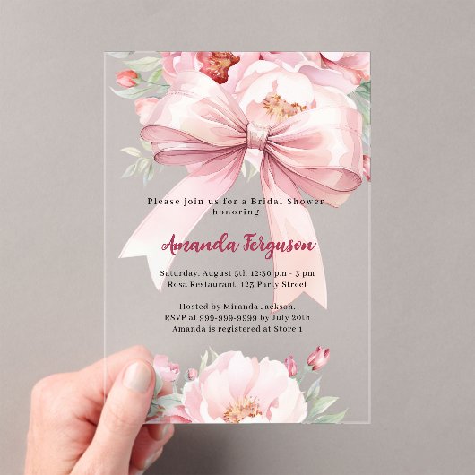 Boog roze bloemen elegant helder Vrijgezellenfeest Acryl Uitnodigingen (Insitu (Draagbaar))
