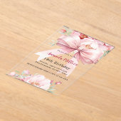 Boog roze bloemen elegante heldere verjaardag acryl uitnodigingen (Laagn)