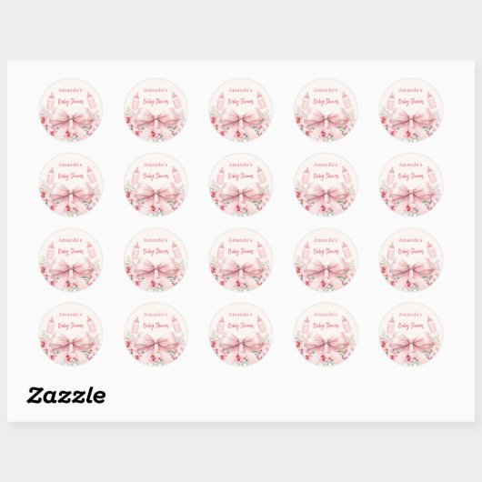 Boog roze bloemen flessen Baby shower Ronde Sticker (Vel)