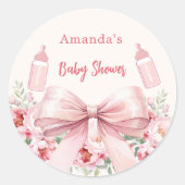 Boog roze bloemen flessen Baby shower Ronde Sticker (Voorkant)