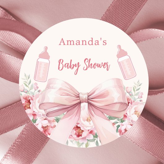 Boog roze bloemen flessen Baby shower Ronde Sticker