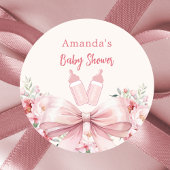 Boog roze bloemen flessen Baby shower Ronde Sticker