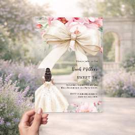 Boog roze bloemen jurk crème helder Sweet 16 Acryl Uitnodigingen