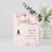 Boog roze bloemen jurk crème Sweet 16 uitnodiging (Staand voorkant)