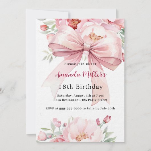 Boog roze bloemen luxe verjaardag kaart (Voorkant)