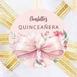 Boog roze bloemen Quinceanera Ronde Sticker