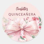 Boog roze bloemen Quinceanera Ronde Sticker (Voorkant)