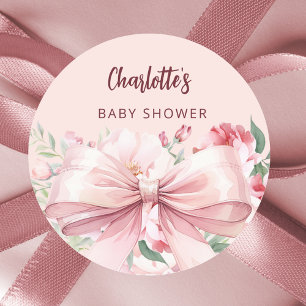Boog roze bloemen rozen Baby shower Ronde Sticker