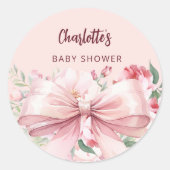 Boog roze bloemen rozen Baby shower Ronde Sticker (Voorkant)