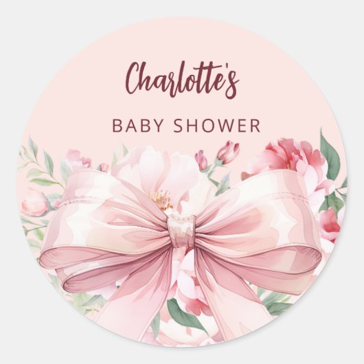 Boog roze bloemen rozen Baby shower Ronde Sticker (Voorkant)