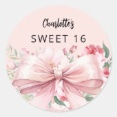 Boog roze bloemen Sweet 16 Ronde Sticker (Voorkant)