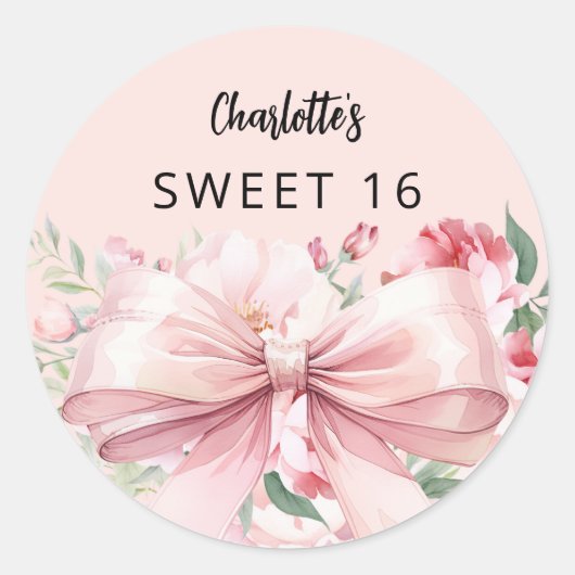 Boog roze bloemen Sweet 16 Ronde Sticker (Voorkant)