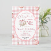 Boog Roze Gingham Pompoen 1e Verjaardag Kaart (Staand voorkant)