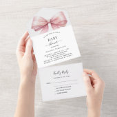 Boog roze meisje Baby shower rsvp All In One Uitnodiging (Afscheurbaar)