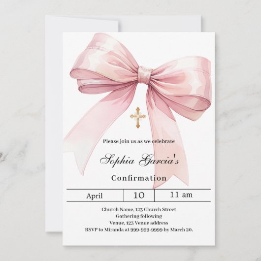 Boog roze meisje Bevestiging Kaart (Voorkant)