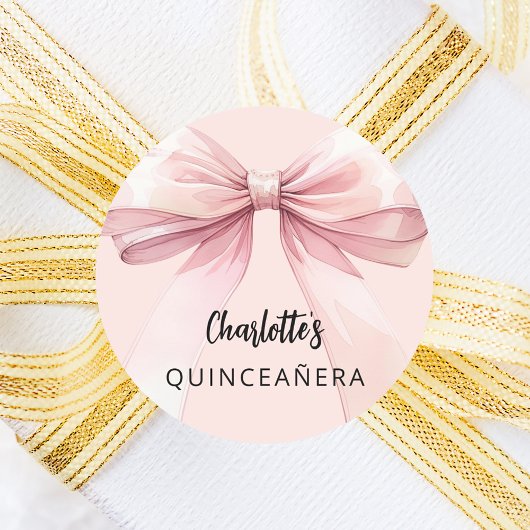 Boog roze Quinceanera Ronde Sticker