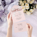Boog roze rose goud Sweet 16 rsvp All In One Uitnodiging<br><div class="desc">Een blush roze achtergrond,  versierd met een grote rozen gouden boog. Personaliseer en voeg namen,  partijgegevens,  RSVP-datum,  retouradres en naam toe.</div>