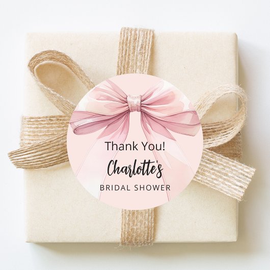 Boog roze roze dank je bruidsdouche ronde sticker