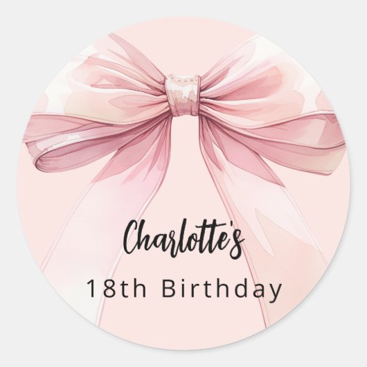 Boog roze Verjaardag Ronde Sticker (Voorkant)